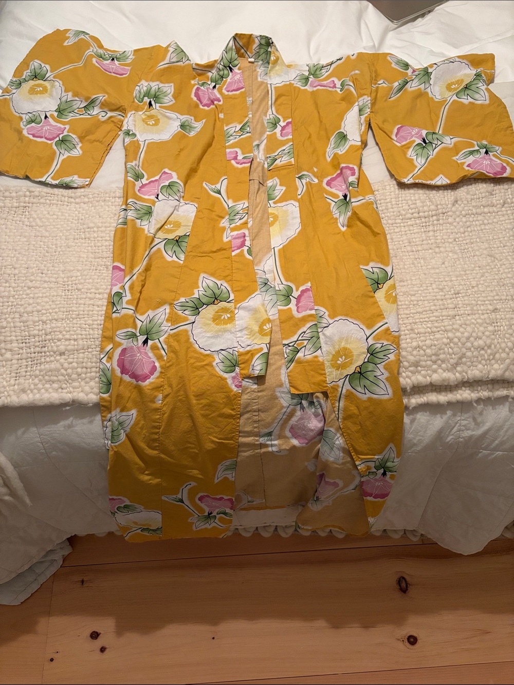 Floral Kimono Robe in Mustard Yellow